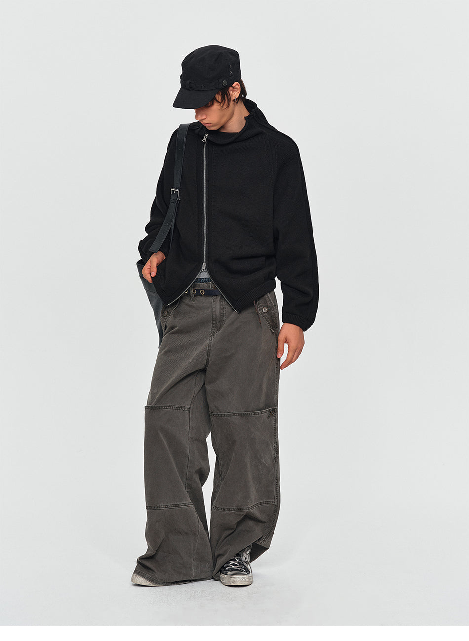 MADWITCH ASYMMETRIC-ZIP CROPPED KNIT CARDIGAN #GPMYC023