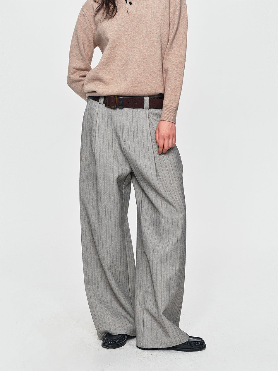 MADWITCH DRAPED PINSTRIPE ELASTIC-WAIST WIDE-LEG TROUSERS #AW26131