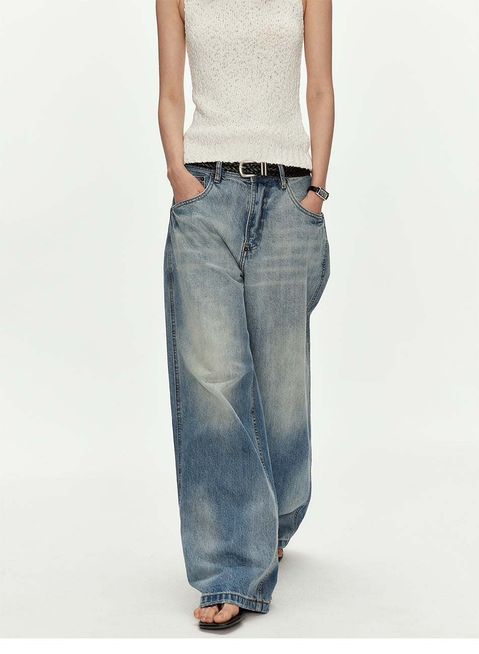 MADWITCH VINTAGE WASHED MARTINGALE WIDE JEANS #GPC9812