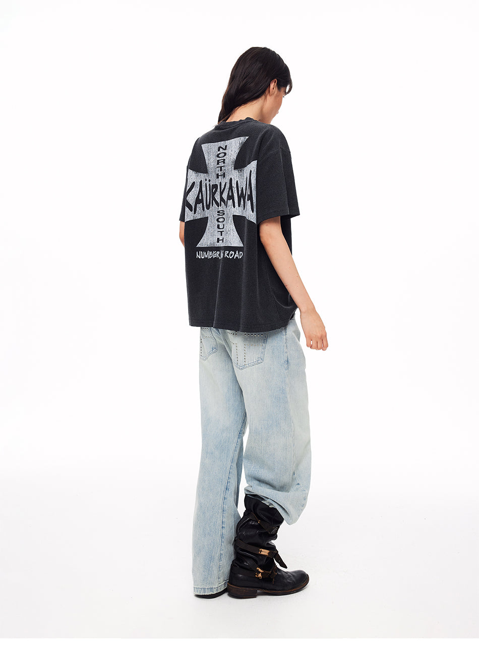MADWITCH STUDDED WASHED CURVED JEANS #CK9837
