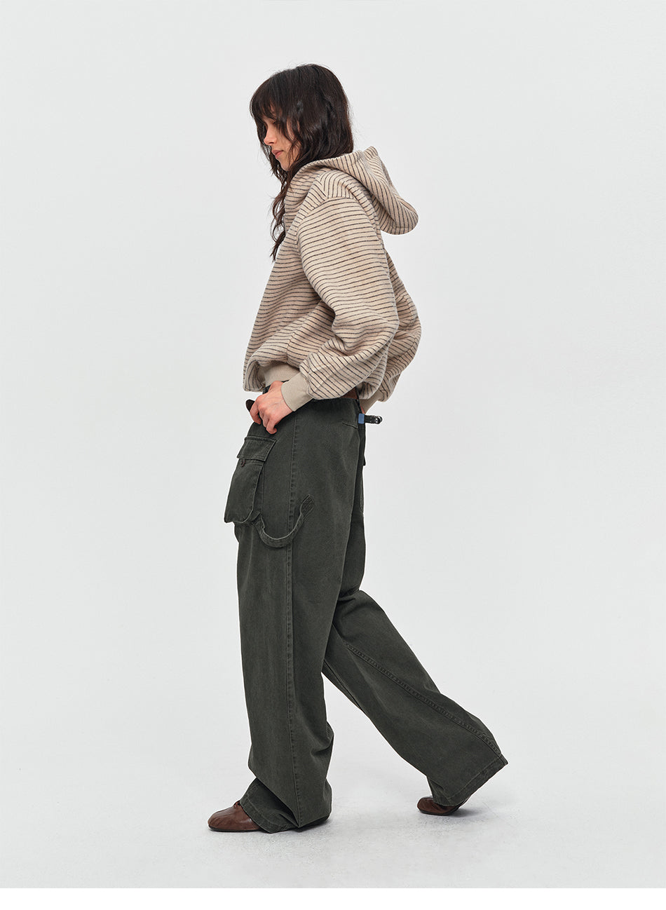 MADWITCH WASHED ASYMMETRIC CARGO TROUSERS #A641