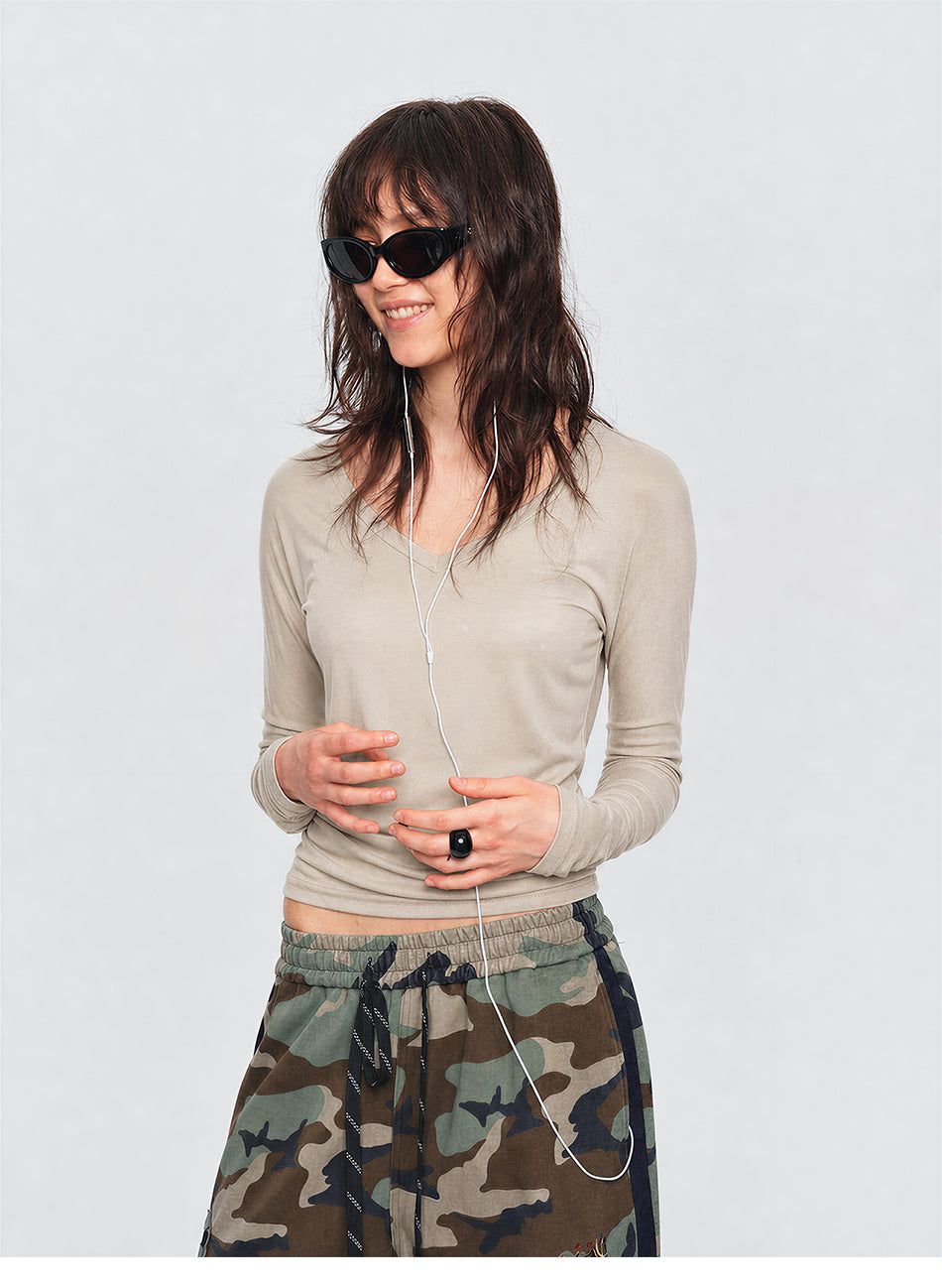 MADWITCH LYOCELL SEAMED V-NECK TEE #G26507