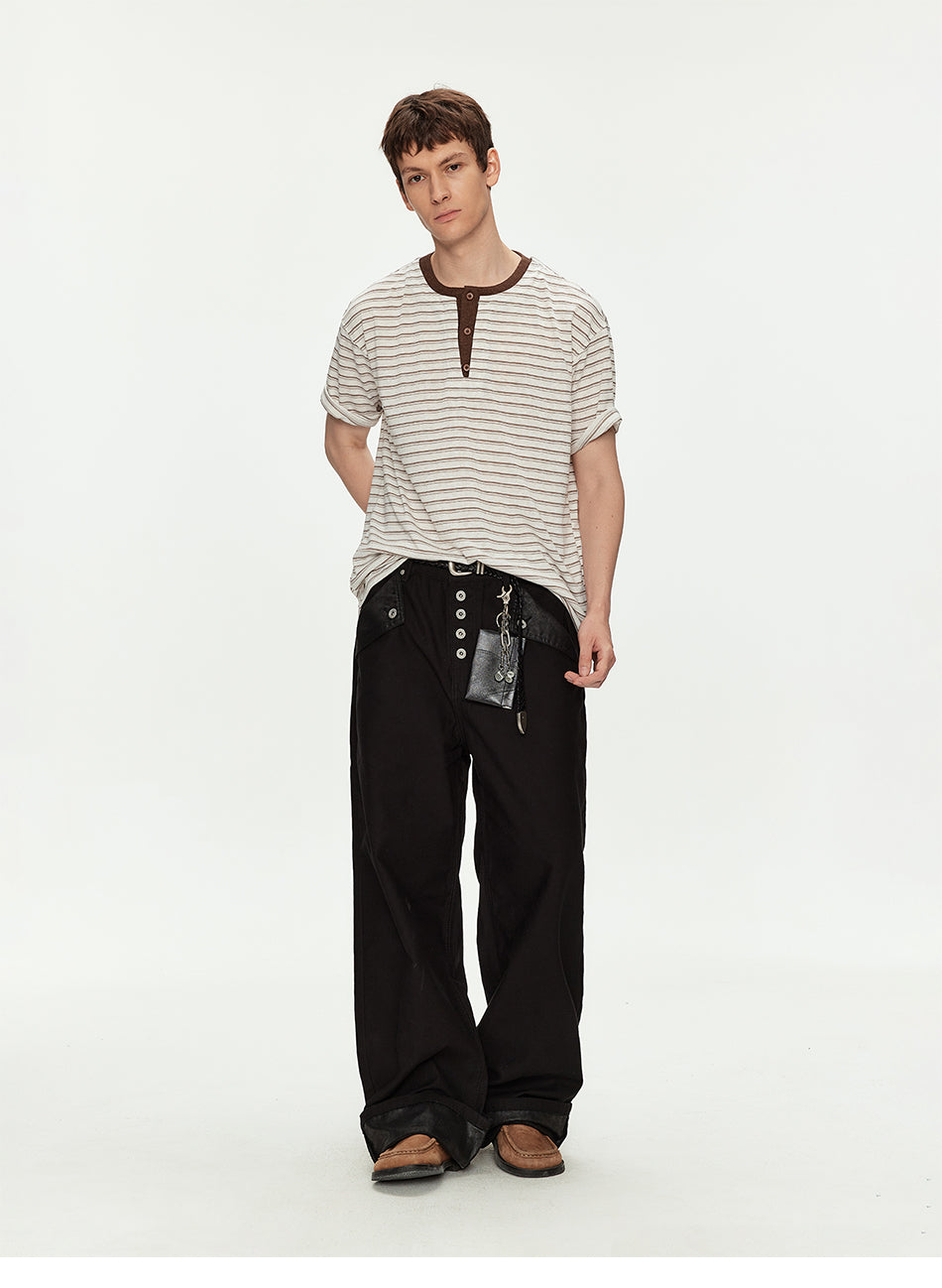 MADWITCH LINEN HENLEY STRIPE TEE #991382