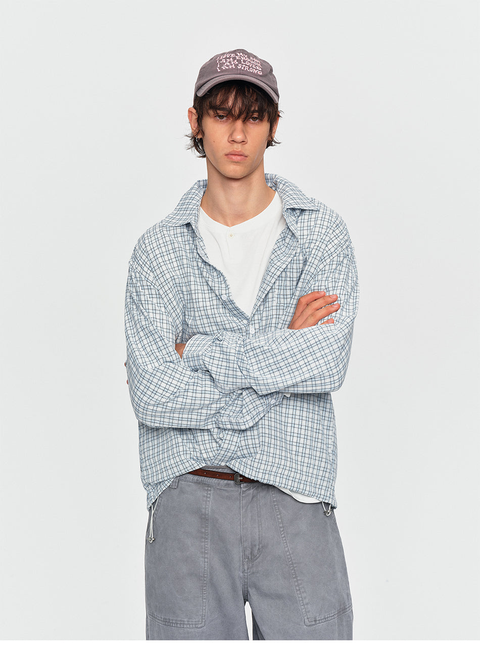 MADWITCH DRAWSTRING PLAID SHIRT #RC153