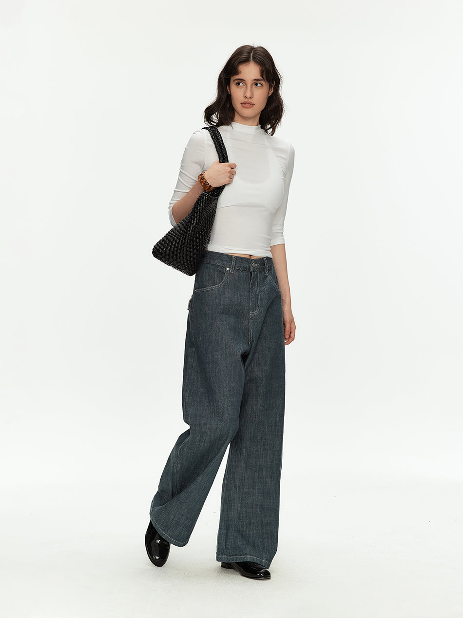 MADWITCH TEAL WASHED MARTINGALE WIDE JEANS #GPH9808