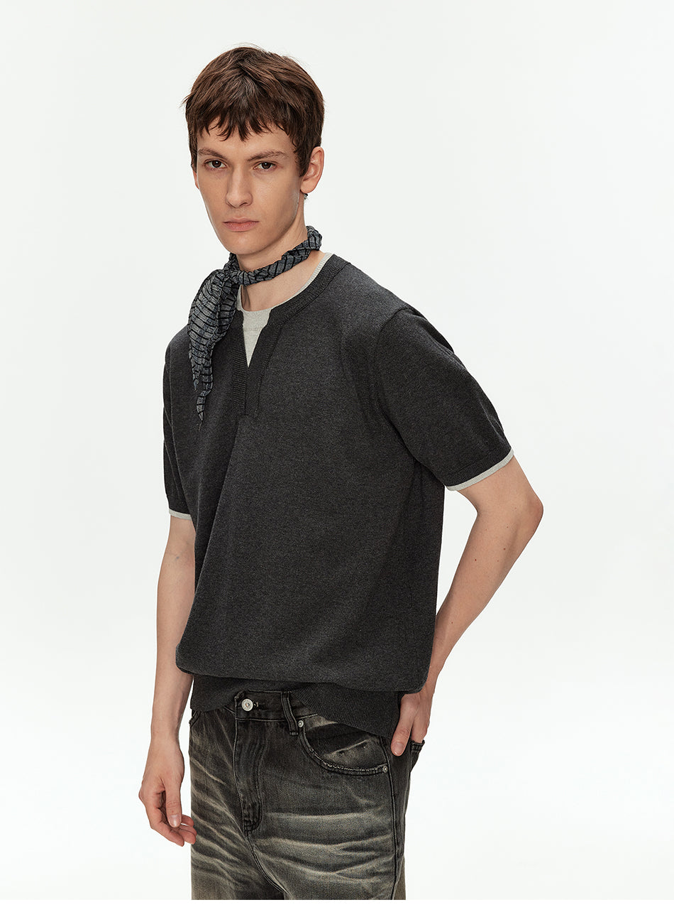 MADWITCH CONTRAST HENLEY KNIT T SHIRT #68659