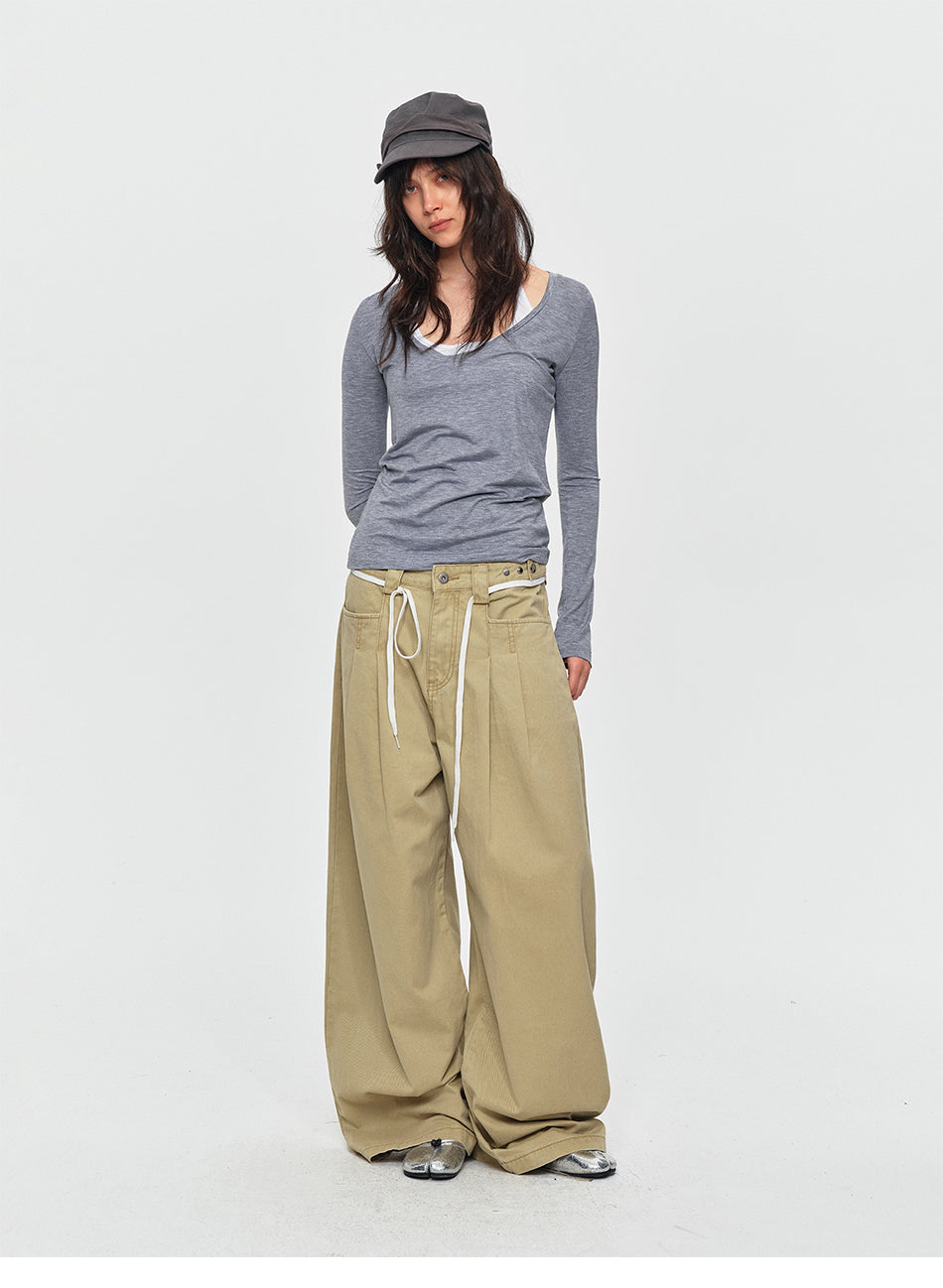 MADWITCH ADJUSTABLE PLEATED WIDE-LEG JEANS #DR6315