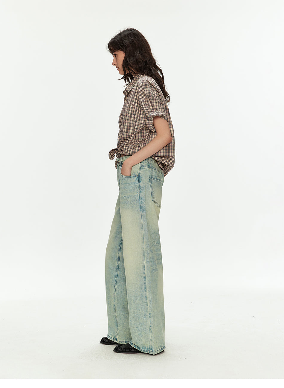 MADWITCH LIGHT BLUE CURVED WIDE JEANS #G60036