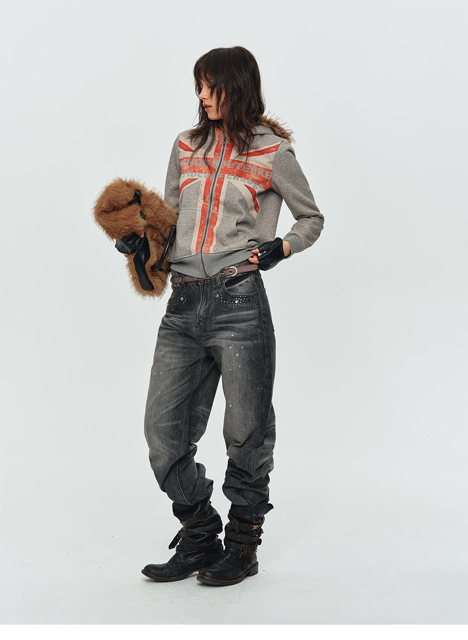 MADWITCH RHINESTONE WASHED WIDE-LEG JEANS #G60078