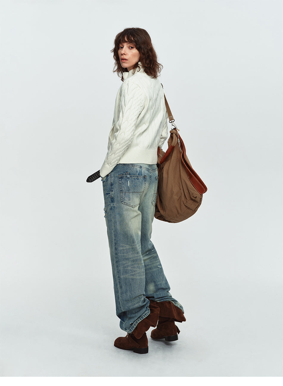 MADWITCH DISTRESSED WASHED WIDE-LEG JEANS #G60064