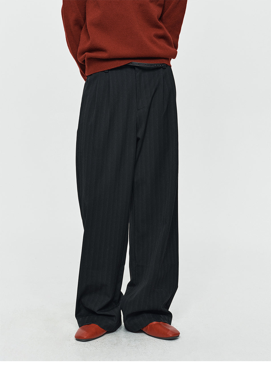 MADWITCH SHADOW-PINSTRIPE WIDE-LEG TROUSERS #AW26125