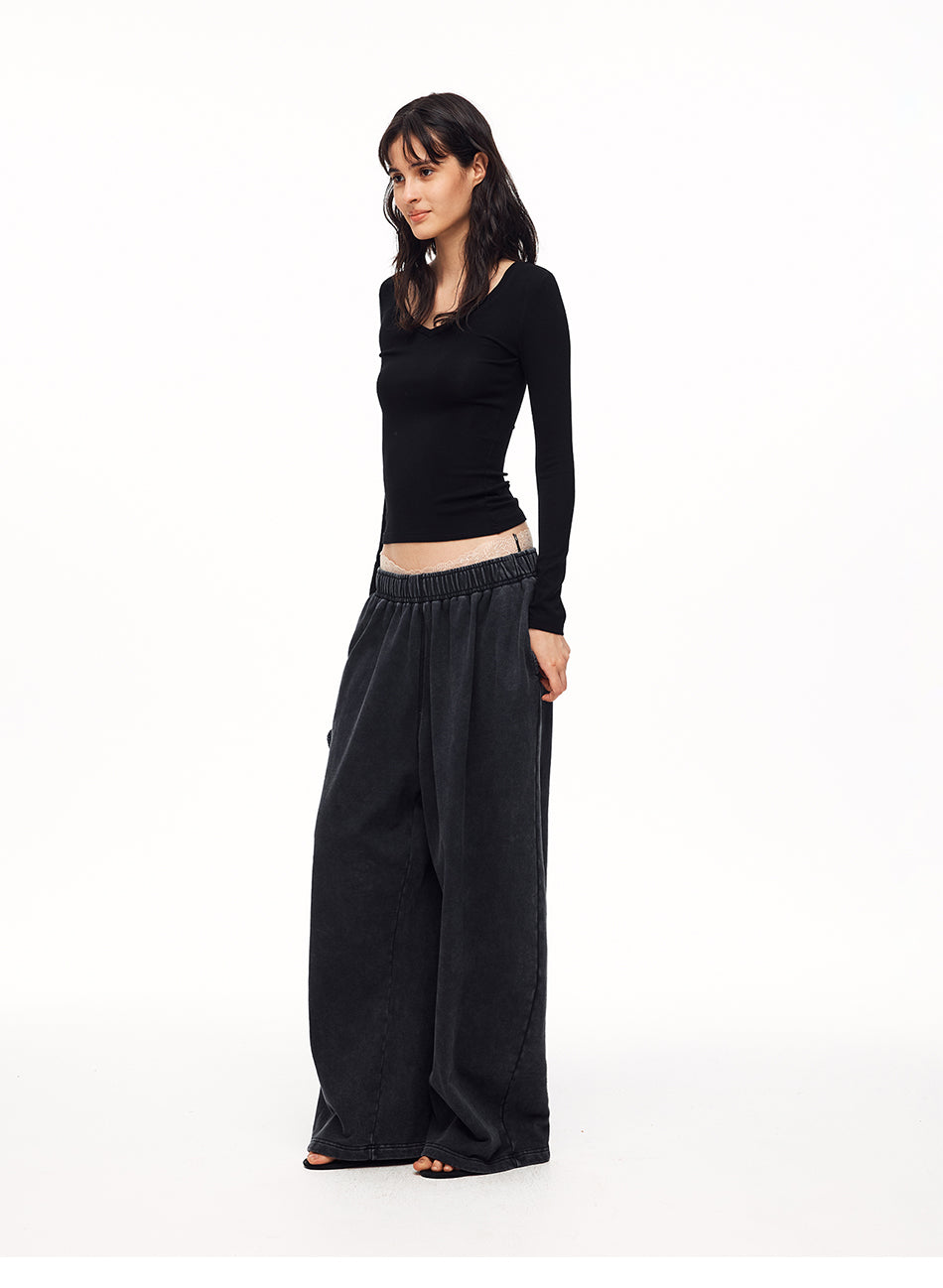 MADWITCH WASHED GRAPHIC WIDE-LEG SWEATPANTS #CK61053