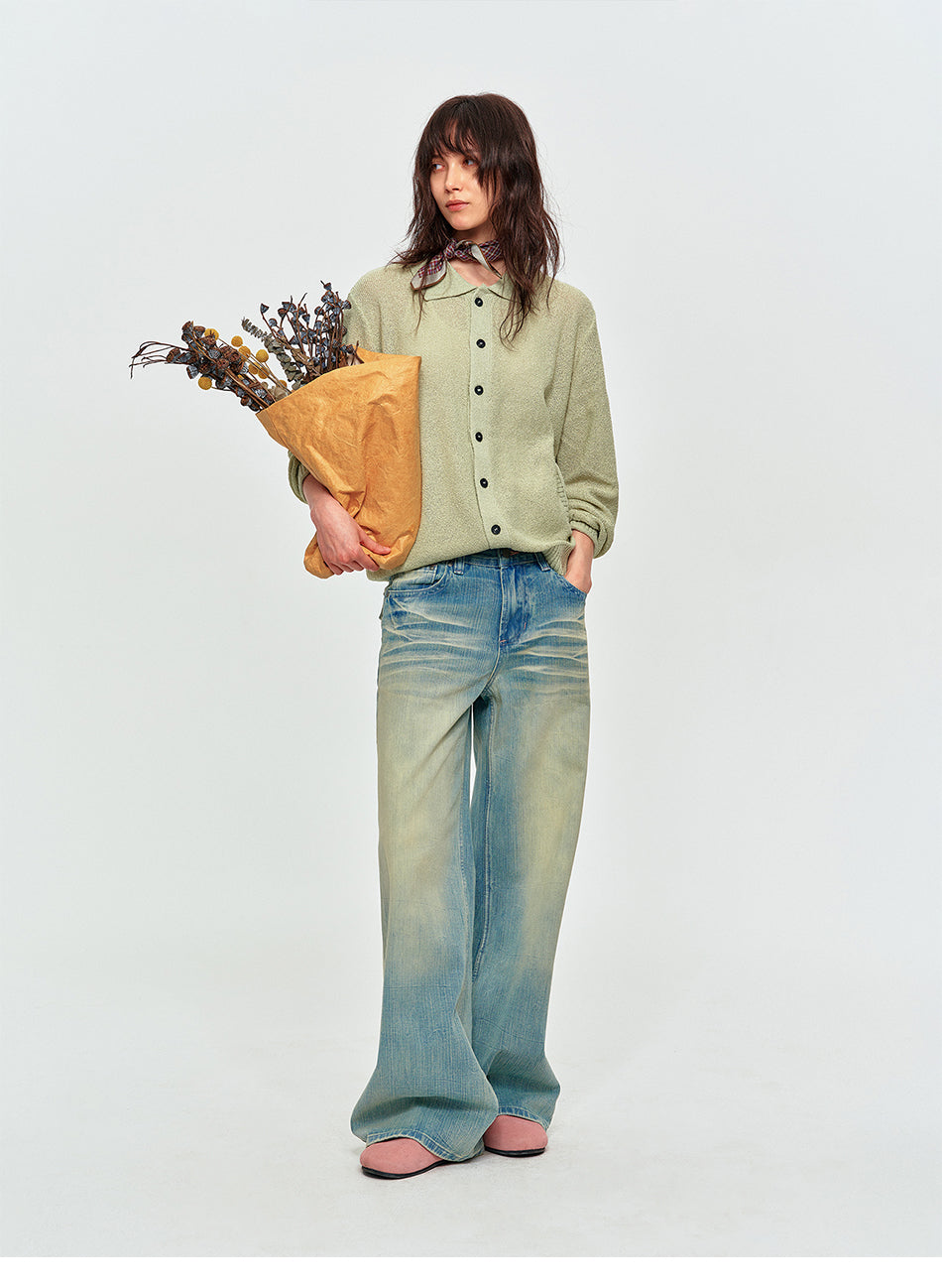 MADWITCH SLUB-WASHED WIDE-LEG JEANS #GPCN9856