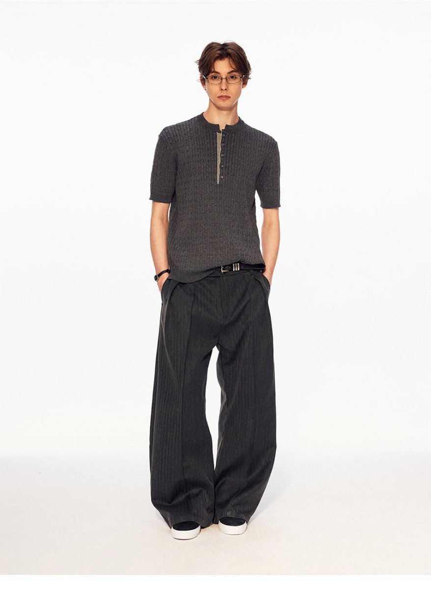 MADWITCH RIBBED HENLEY LINEN TEE 96006 - MadWitch Store