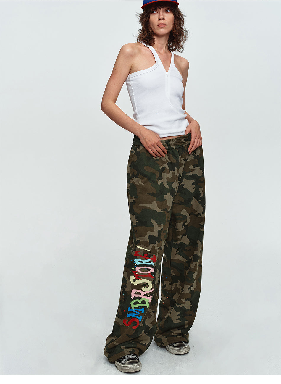 MADWITCH GRAFFITI CAMO-PRINT WIDE-LEG LOUNGE PANTS #C1062