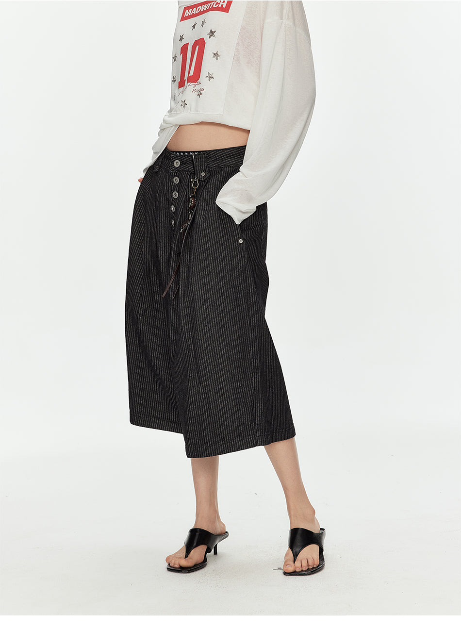MADWITCH STRIPED PARIS BUCKLE PANTS #CK3633D