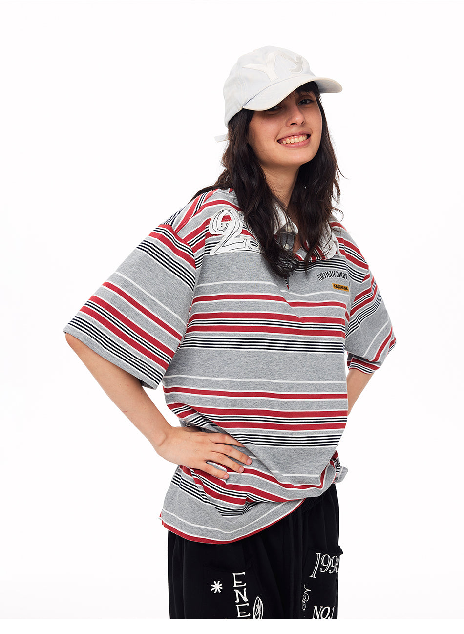 MADWITCH VINTAGE EMBROIDERED STRIPED POLO #TC121