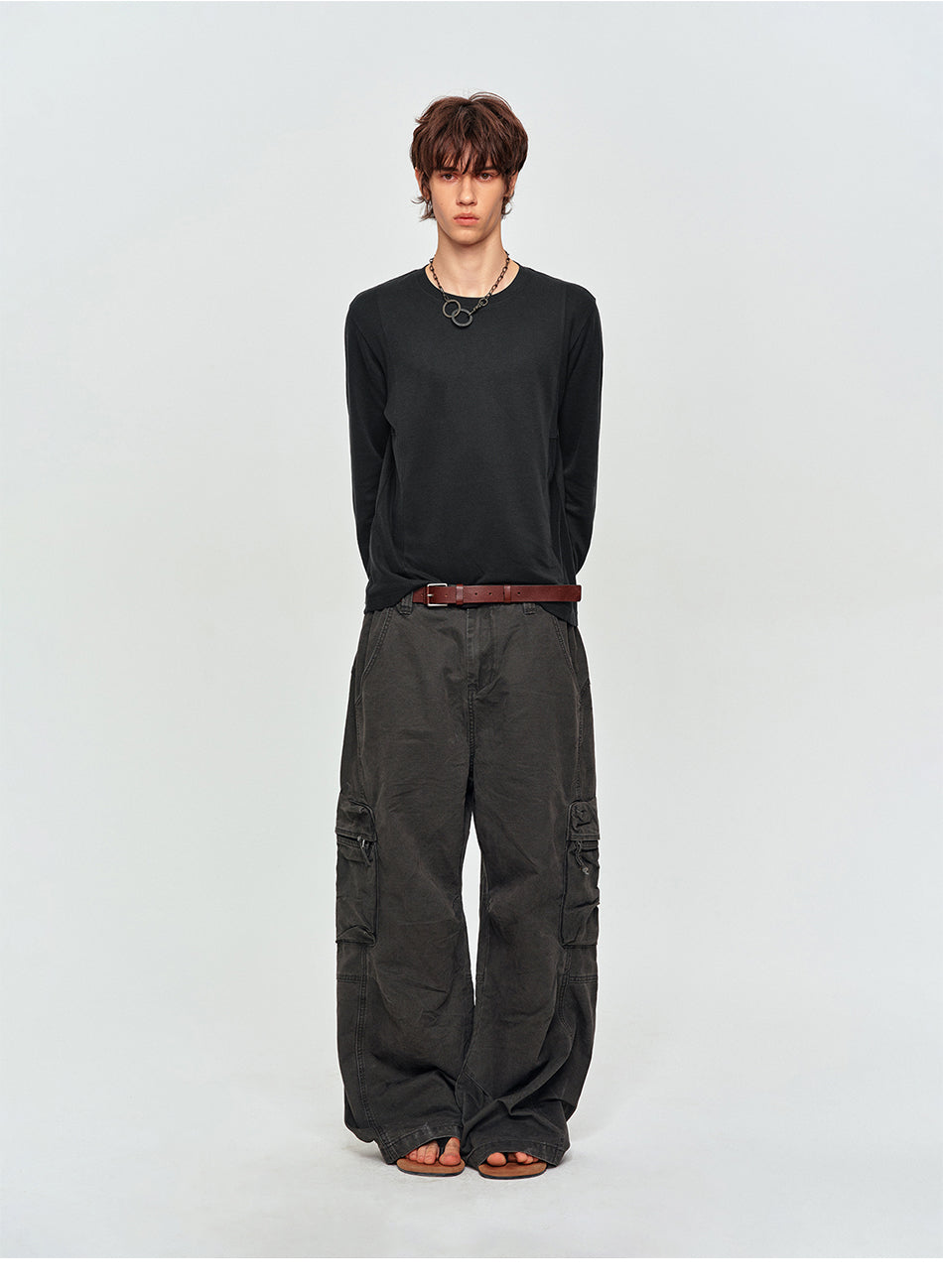 MADWITCH PANEL-CUT TEXTURED CREWNECK T-SHIRT #2605TX7056