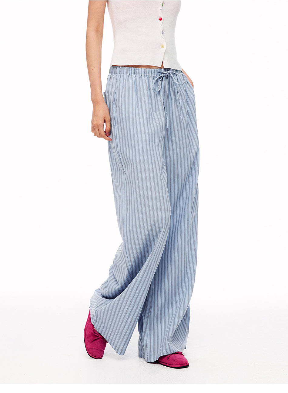 MADWITCH STRIPED DRAWSTRING SLOUCHY WIDE-LEG PANTS #CK61056