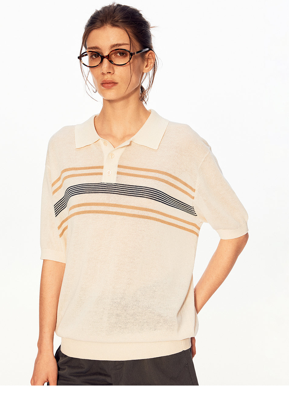 MADWITCH STRIPED KNIT POLO TEE #27496
