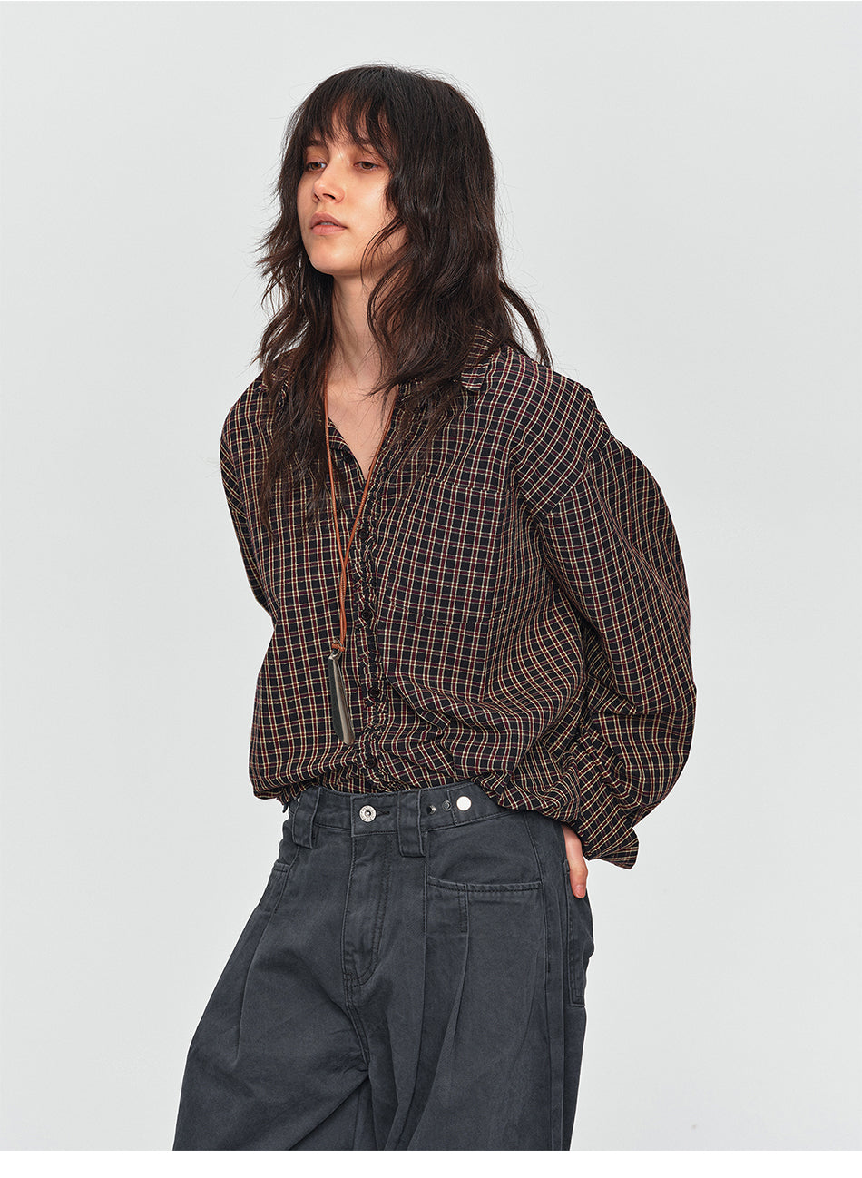 MADWITCH RUCHED PLACKET PLAID SHIRT #26090