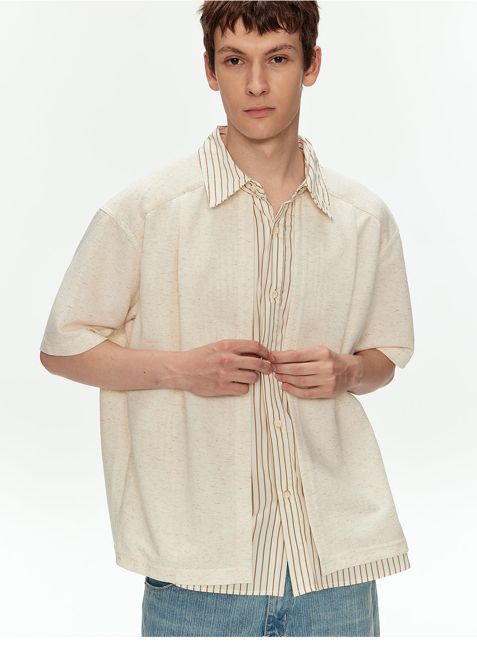 MADWITCH LINEN BLEND SHIRT COLLAR TEE #880925
