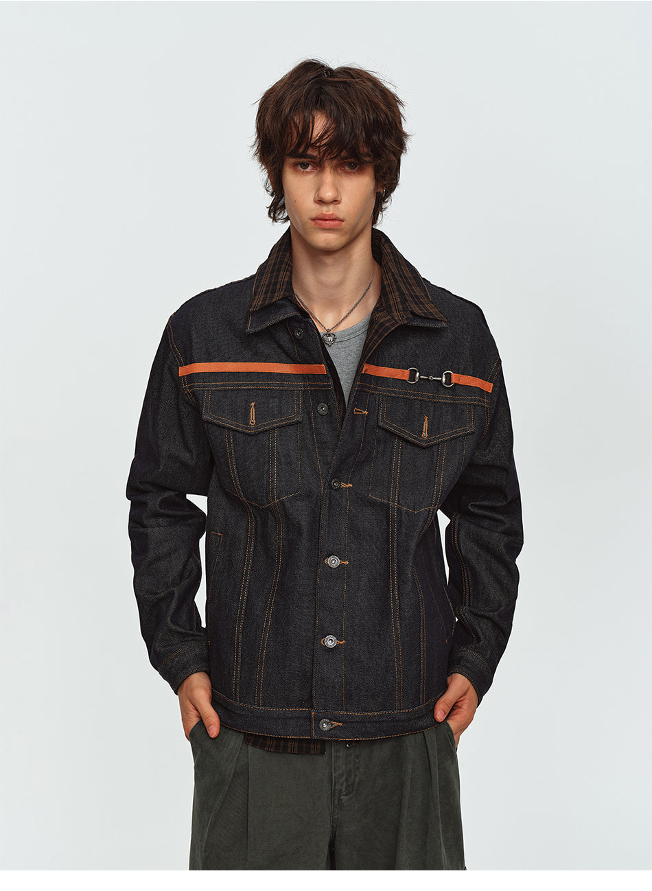 MADWITCH RAW-DENIM COLLARED CROPPED UTILITY JACKET #2606WT3040