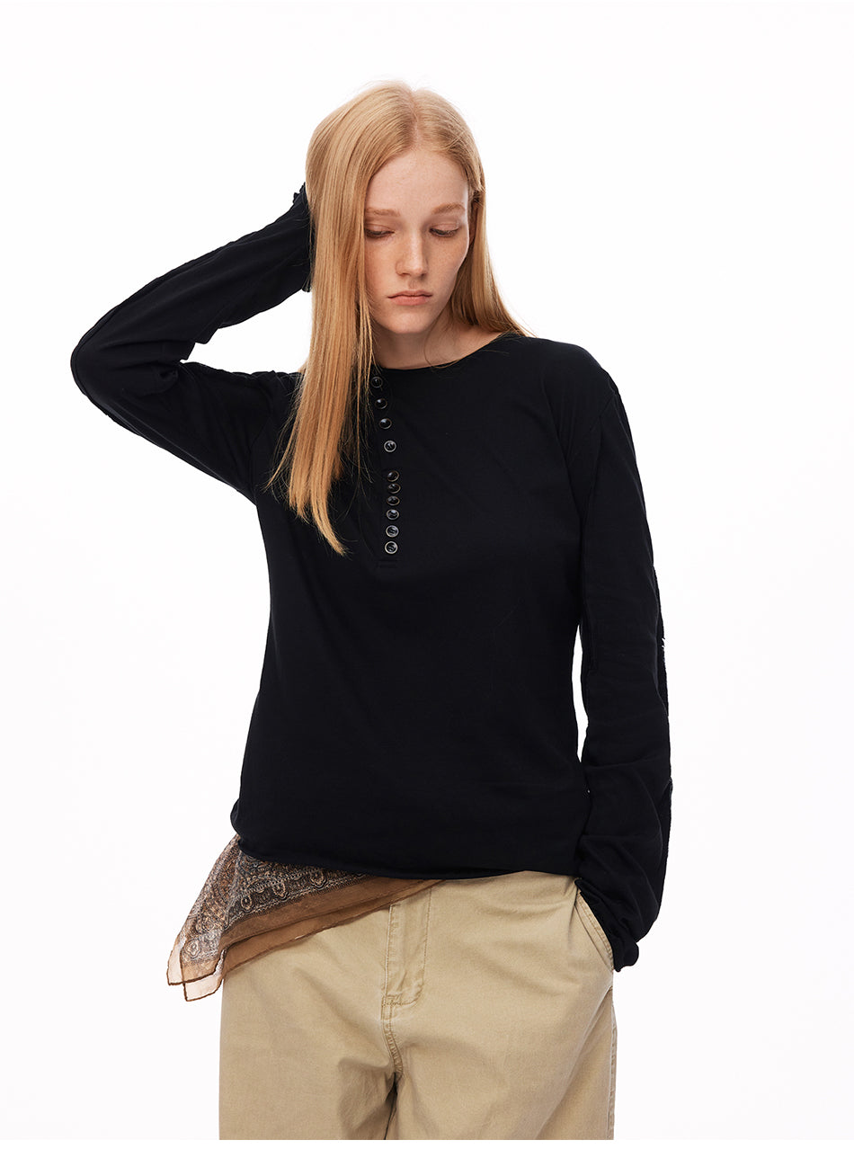 MADWITCH ASYMMETRIC PLACKET LYOCELL LINEN TEE #TC157