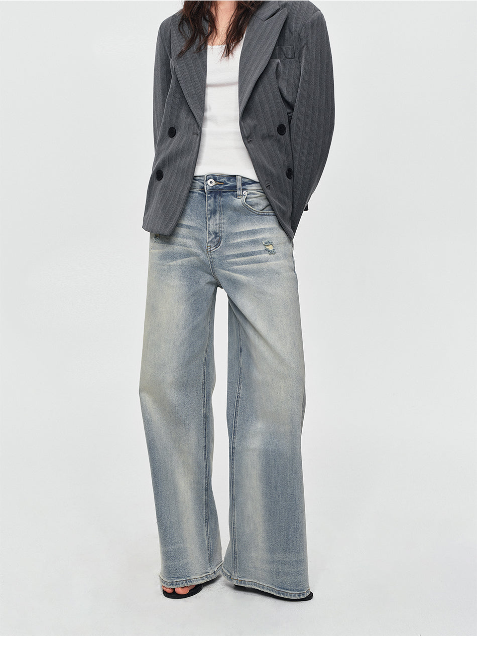 MADWITCH VINTAGE WASHED DISTRESSED WIDE-LEG JEANS #BKJ7601