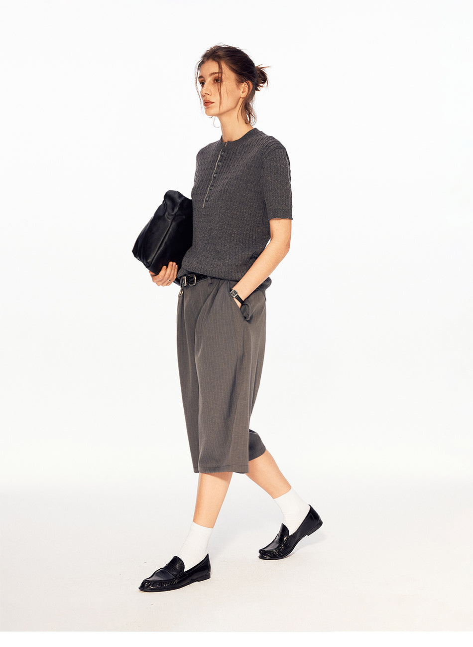 MADWITCH RIBBED HENLEY LINEN TEE #96006