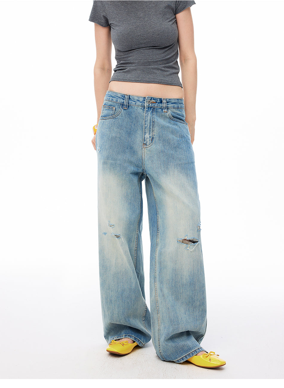 MADWITCH DISTRESSED TEXTURED WIDE-LEG JEANS #GPC5616