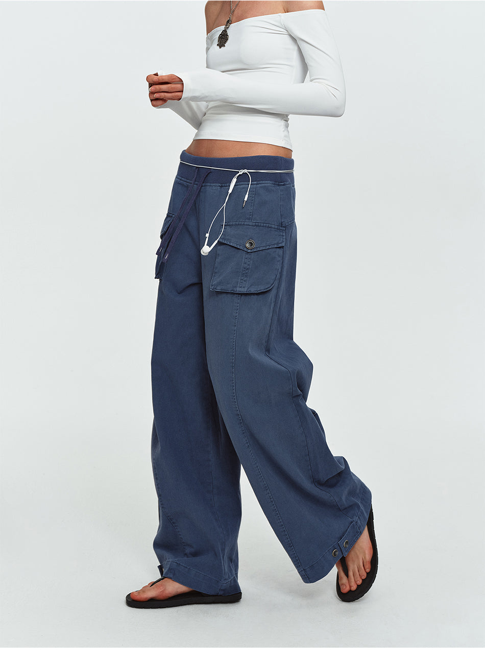 MADWITCH OVERSIZED-POCKET DRAWSTRING WIDE-LEG CARGO PANTS #DR6316