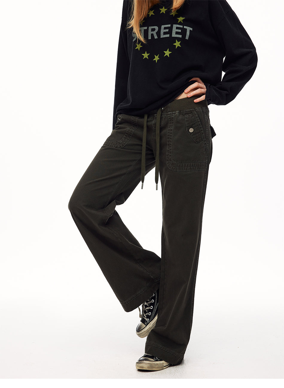 MADWITCH WASHED DISTRESSED DRAWSTRING CARGO PANTS #A635
