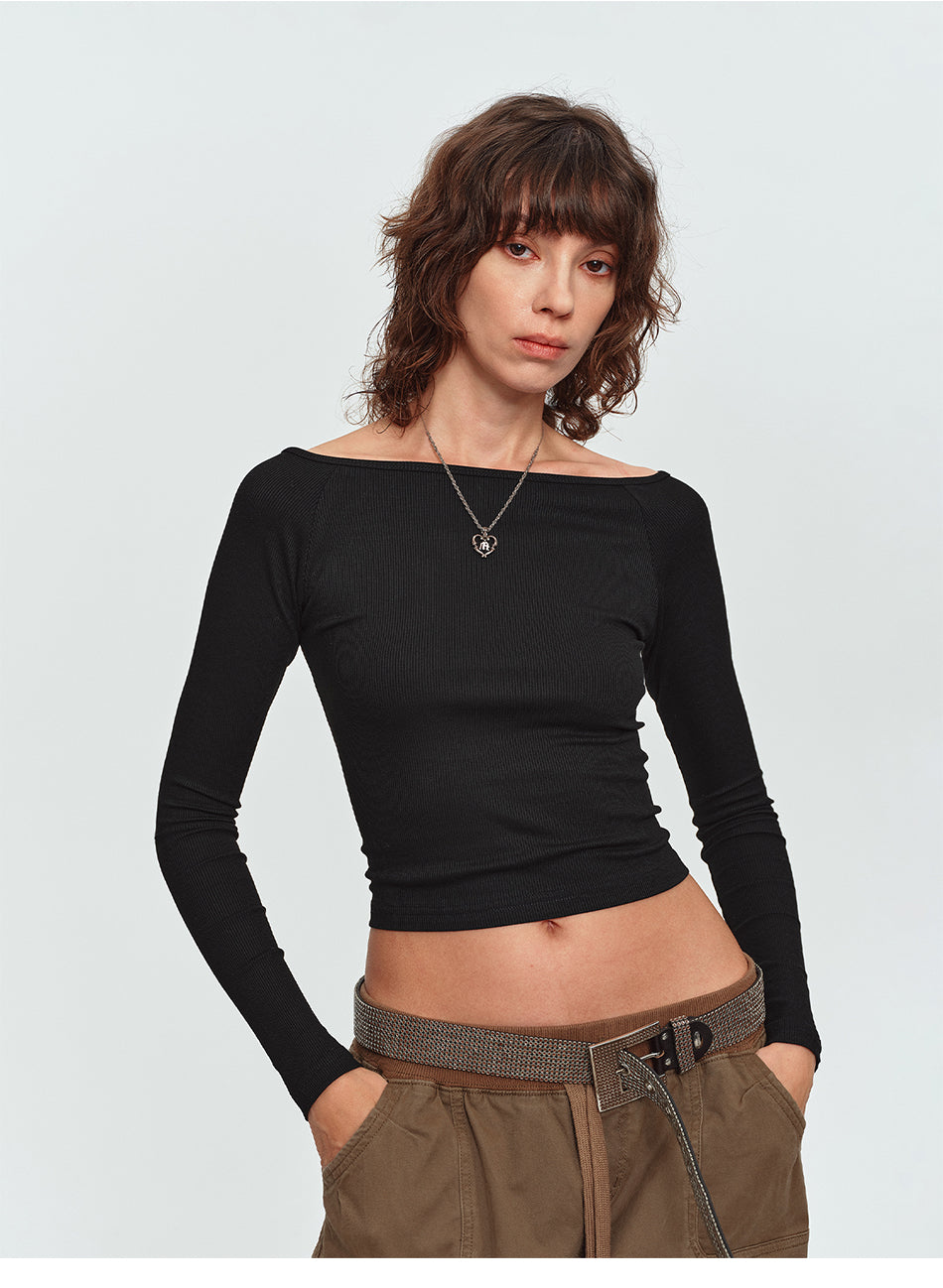 MADWITCH OFF-SHOULDER RIBBED CROPPED LONG-SLEEVE TOP #2026105