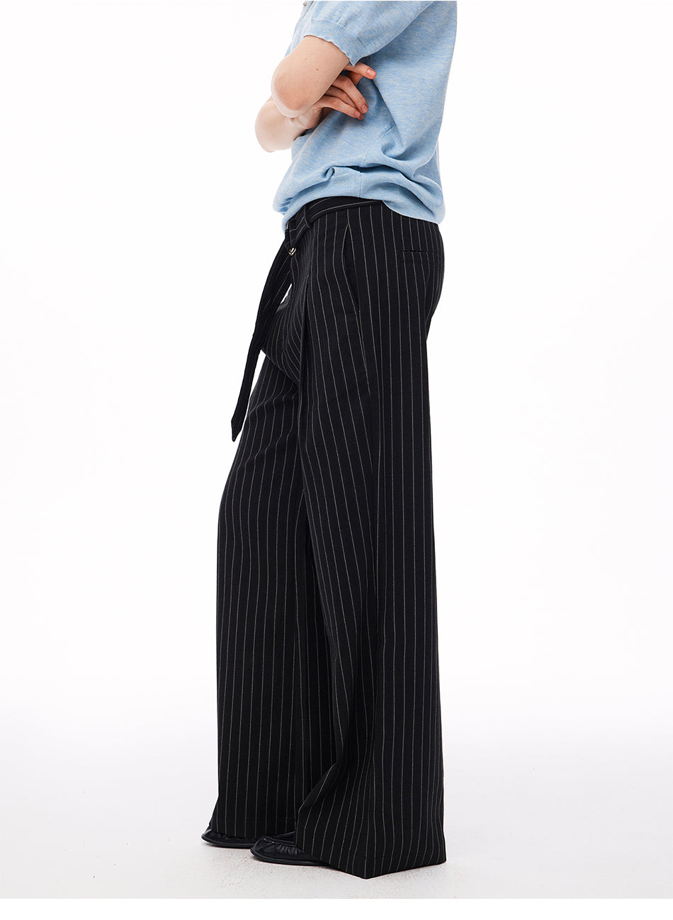 MADWITCH VINTAGE STRIPED BELTED WIDE-LEG TROUSERS #AW26170