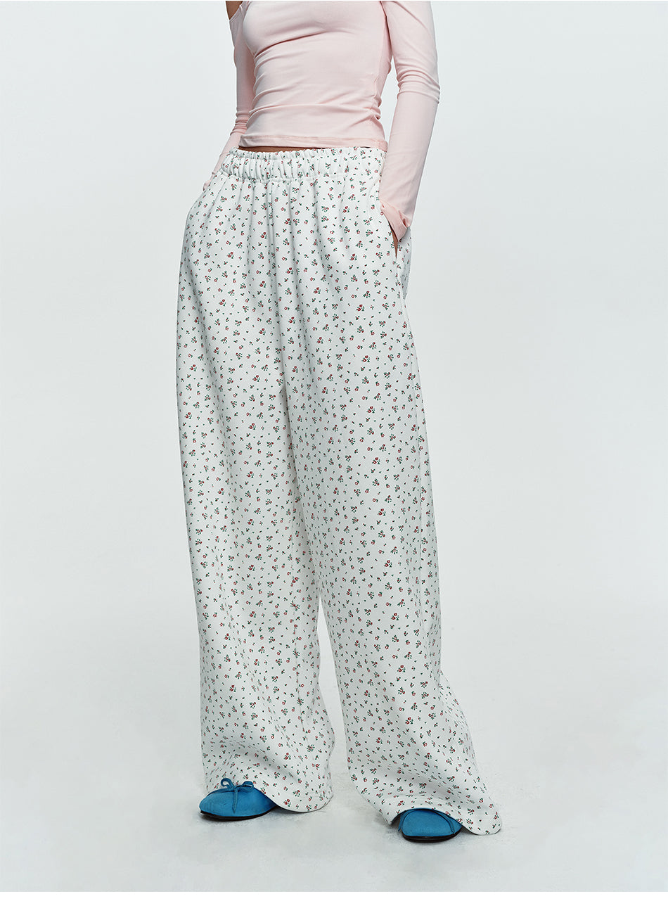MADWITCH FLORAL-PRINT ELASTIC-WAIST WIDE-LEG PANTS #C1100