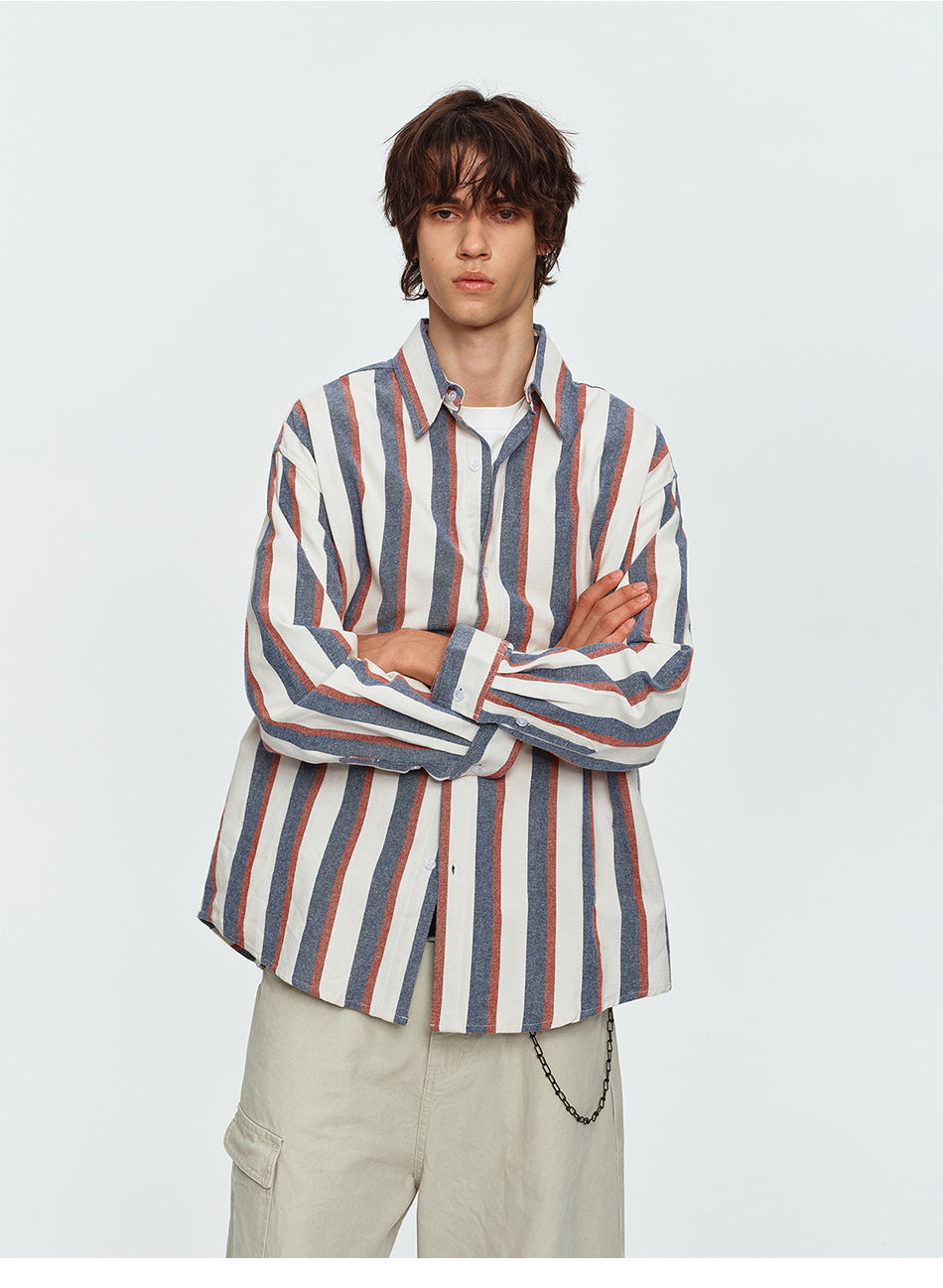 MADWITCH RED-AND-BLUE STRIPED OVERSIZED SHIRT #B302