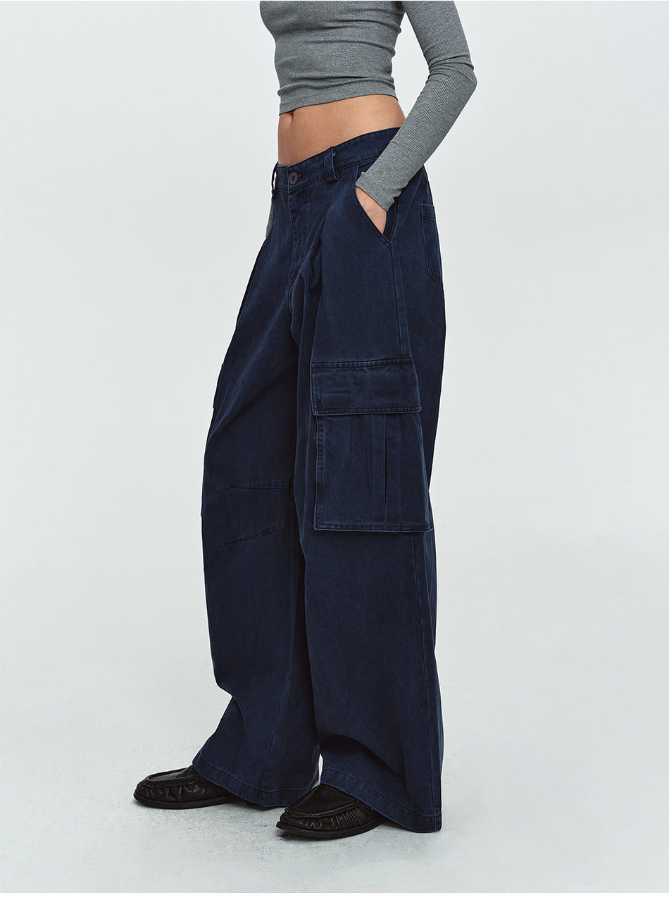 MADWITCH PLEATED WASHED CARGO WIDE-LEG TROUSERS #7621