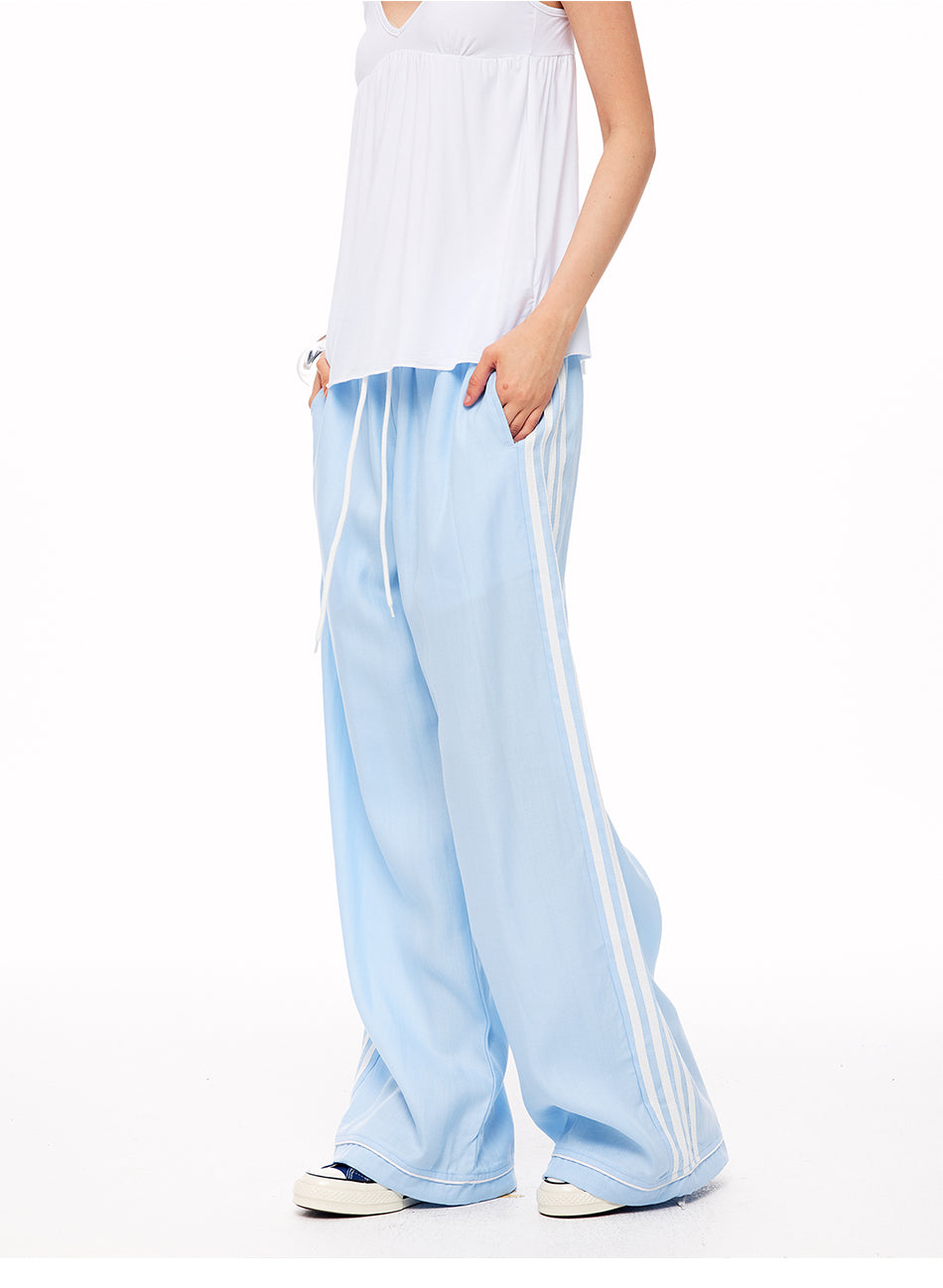 MADWITCH STRIPED LYOCELL-LINEN WIDE-LEG PANTS #CK61057
