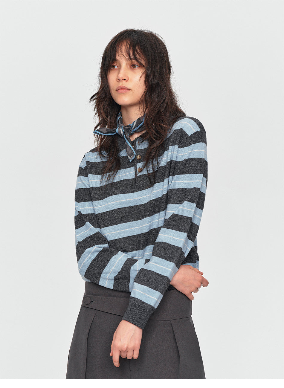 MADWITCH CONTRAST-STRIPE WOOL-BLEND POLO SWEATER #32873