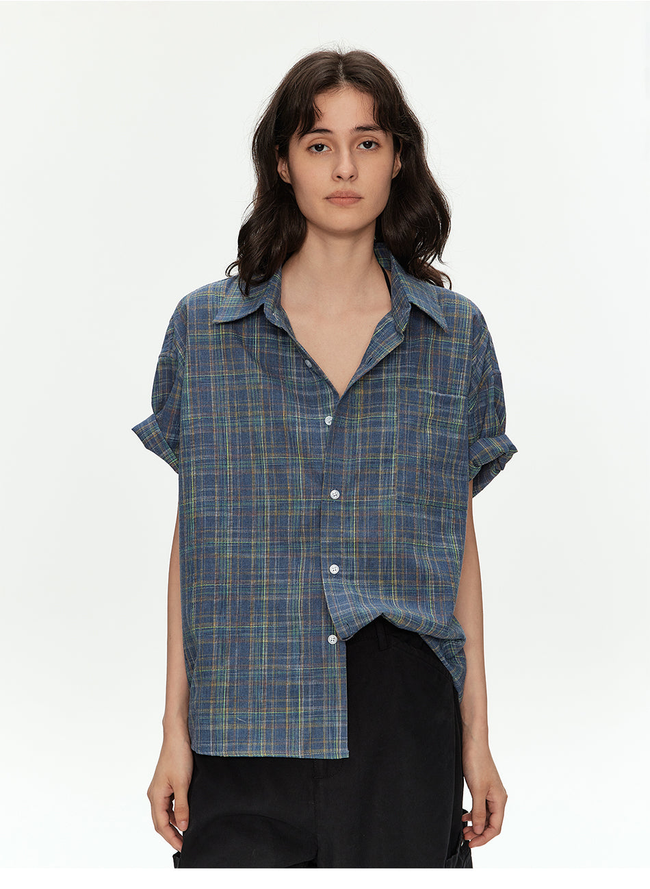 MADWITCH VINTAGE PLAID SHORT SLEEVE SHIRT #B171