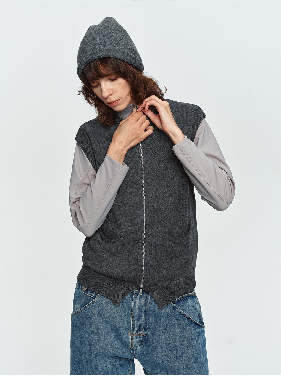 MADWITCH DUAL-ZIP CREWNECK KNIT VEST #MYCB031