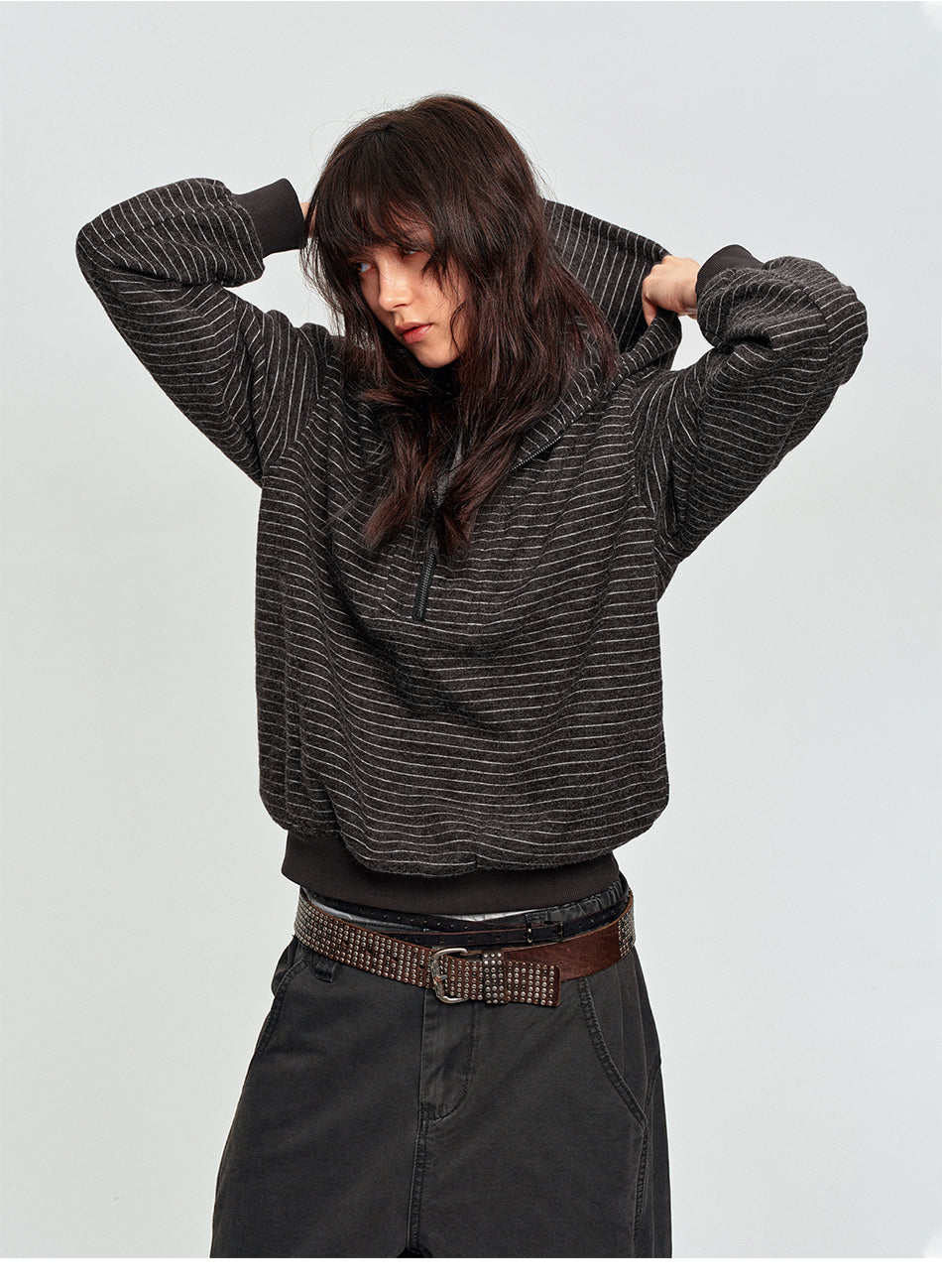 MADWITCH PLUSH STRIPED FAKE-TWO-PIECE HOODIE #991506