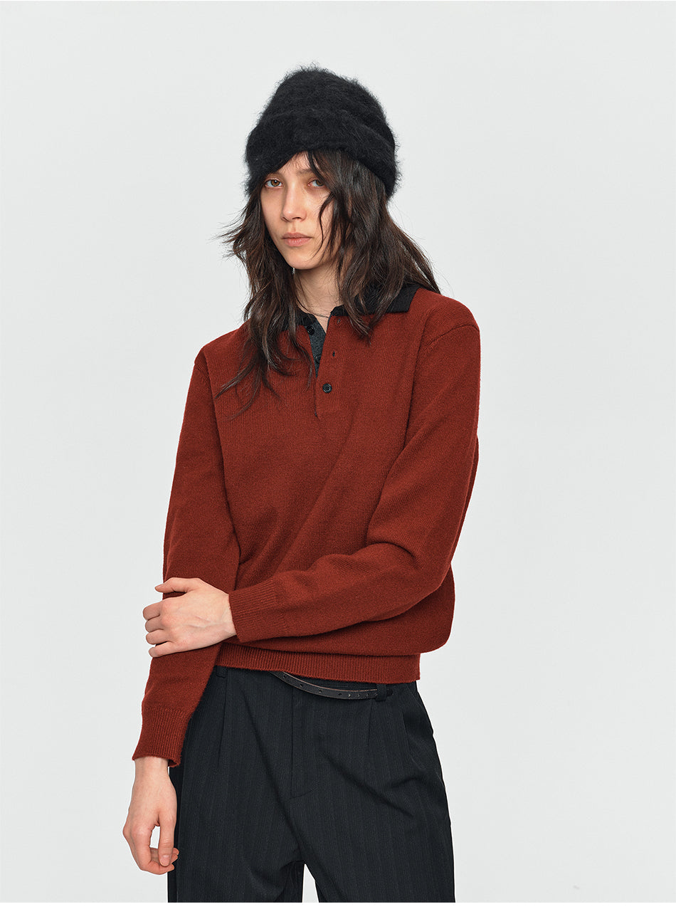 MADWITCH CONTRAST-COLLAR POLO KNIT SWEATER #46893