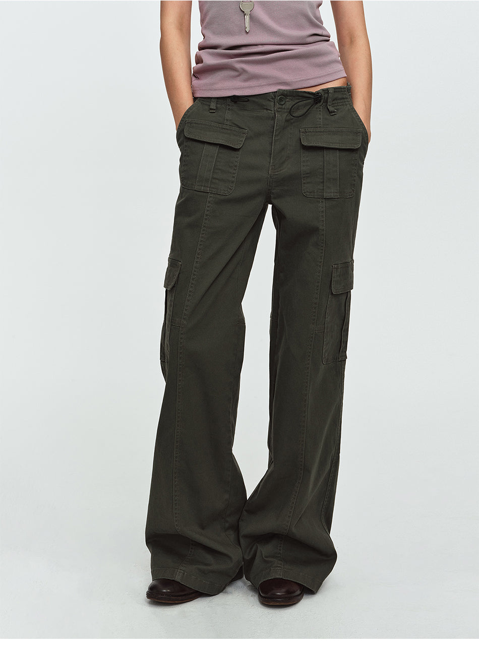 MADWITCH MULTI-POCKET DRAWSTRING WIDE-LEG CARGO PANTS #AN9528