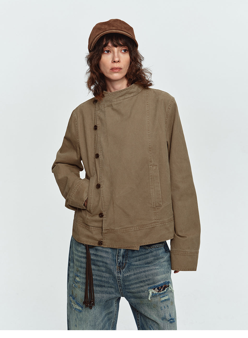MADWITCH ASYMMETRIC WASHED STAND-COLLAR JACKET #N610