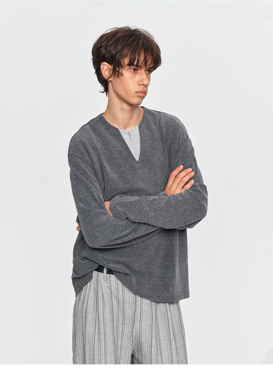 MADWITCH LAYERED HALF-ZIP V-NECK SWEATER #991502