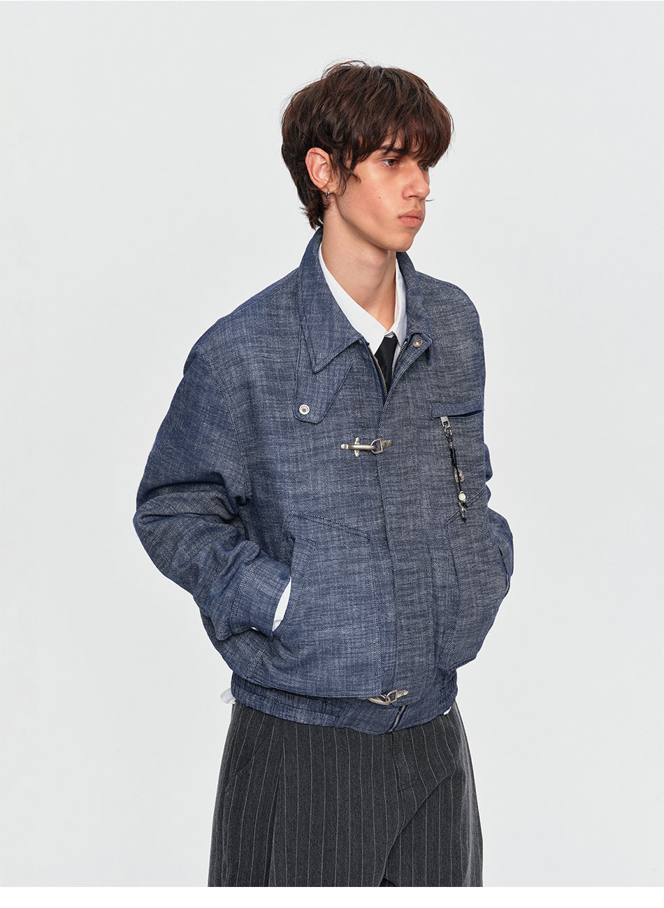 MADWITCH FLIGHT-BUCKLE LINEN-BLEND TEXTURED CROPPED JACKET #880930