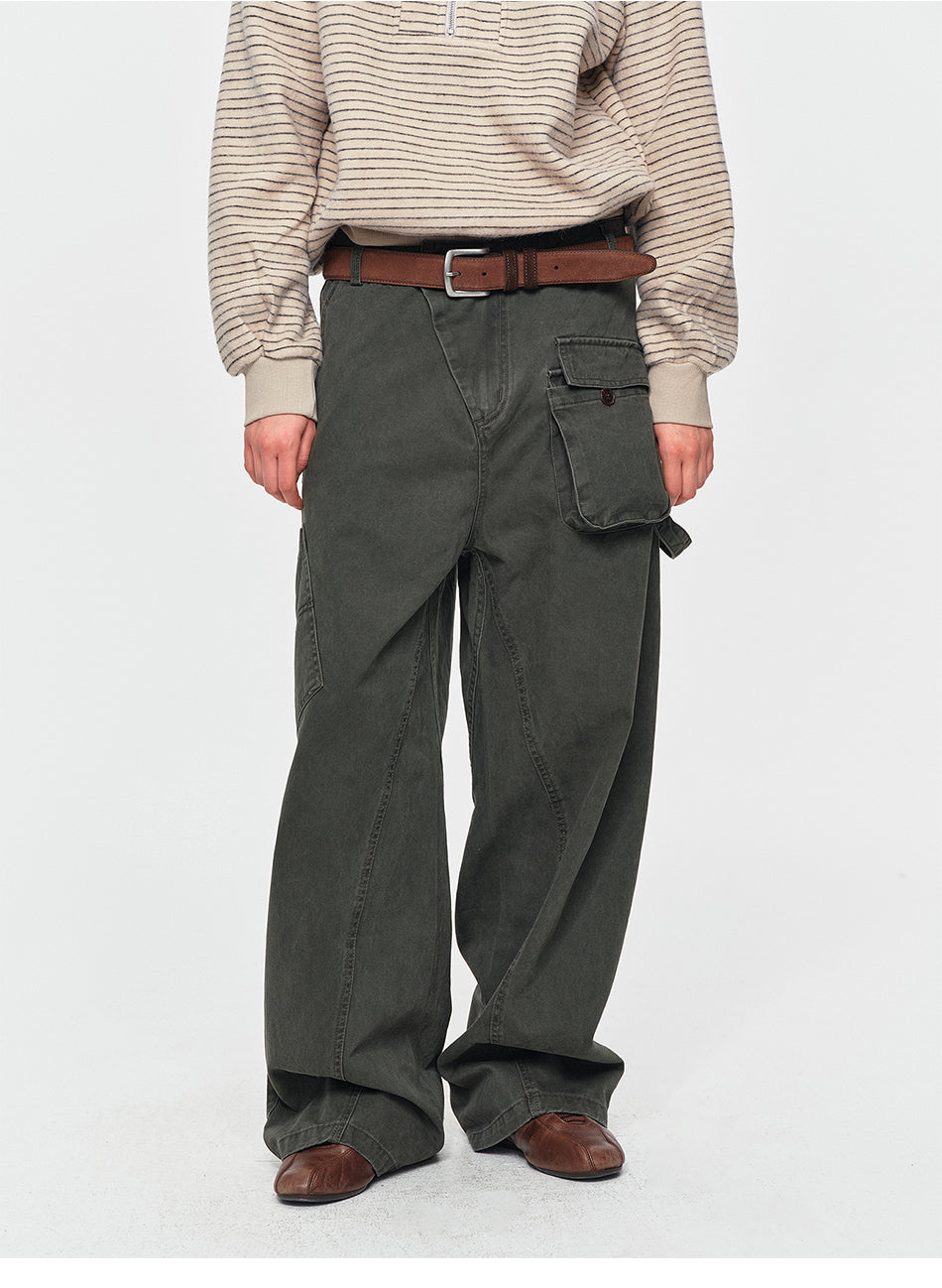 MADWITCH WASHED ASYMMETRIC CARGO TROUSERS #A641