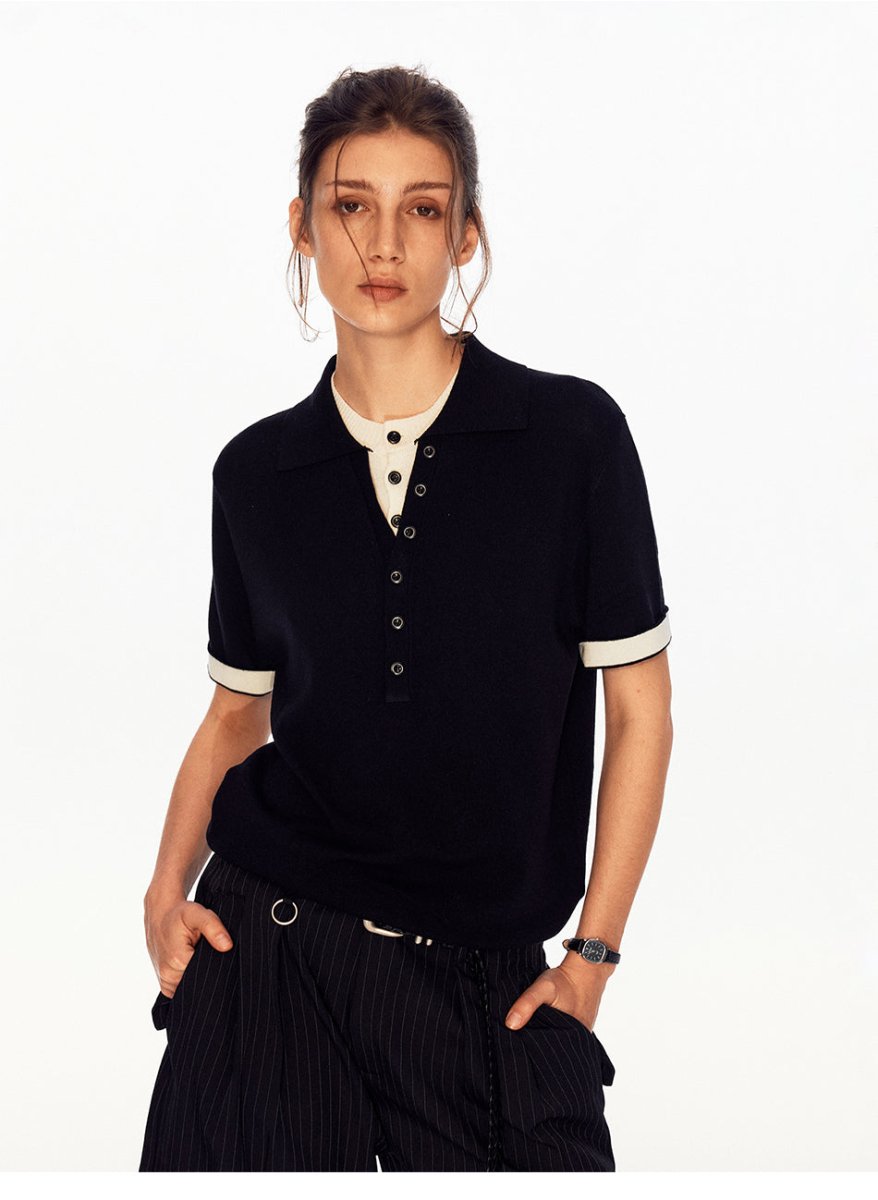 MADWITCH FAUX LAYER LINEN POLO TEE UTU066 - MadWitch Store